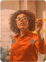 Woman writing on a clear board