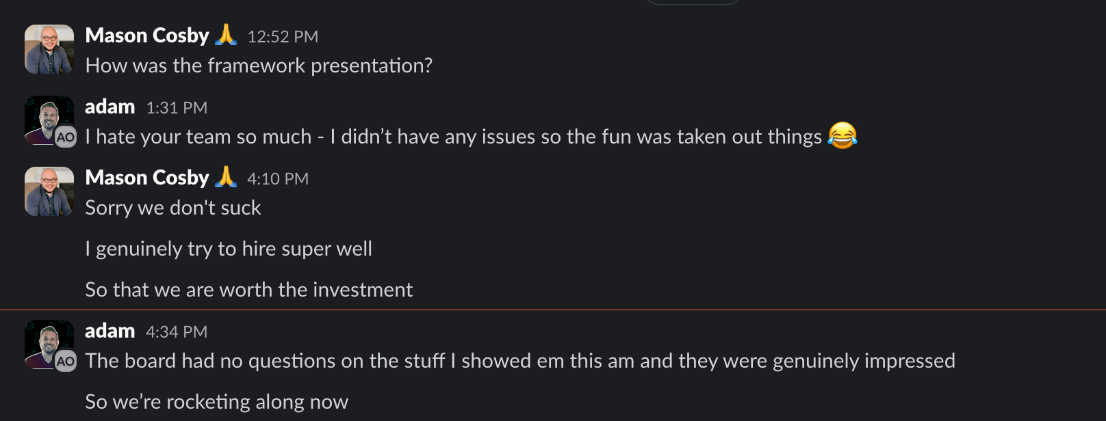 Kind words from Adam