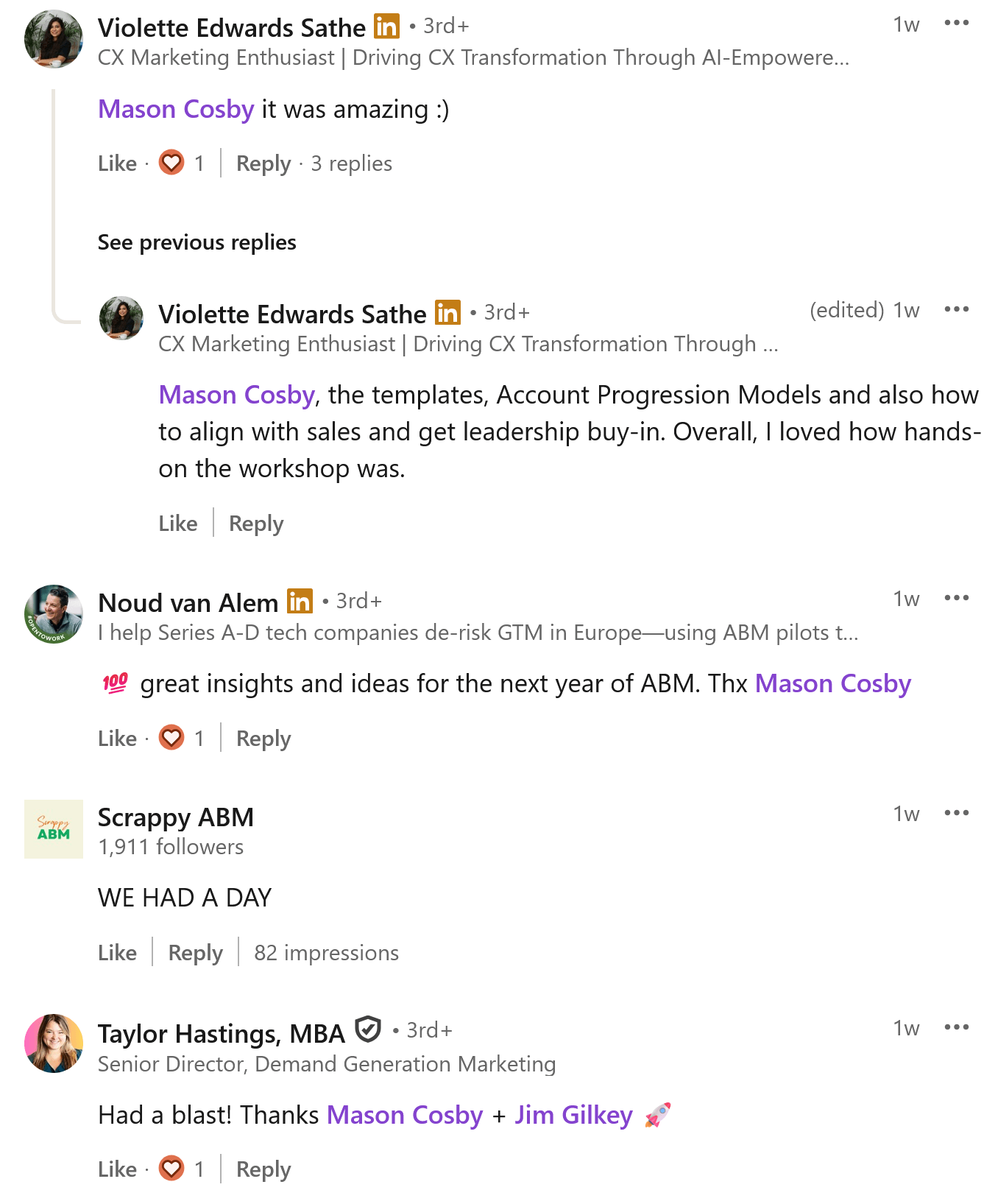 Kind words from Violette Sathe