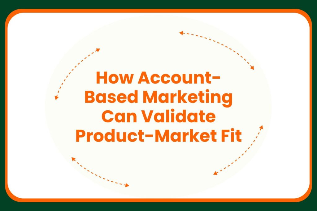 Text in orange reads, How Account-Based Marketing Can Validate Product-Market Fit, surrounded by dashed arrows in a curved rectangle with an orange and green border.