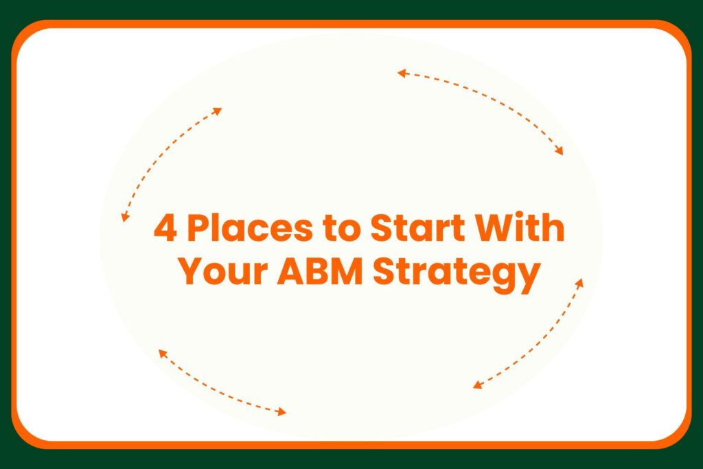 Text graphic with the words 4 Places to Start With Your ABM Strategy in bold orange font, surrounded by a curved arrow path on a white background with an orange and green border.