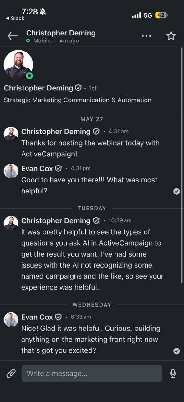 Kind words from Christopher Deming
