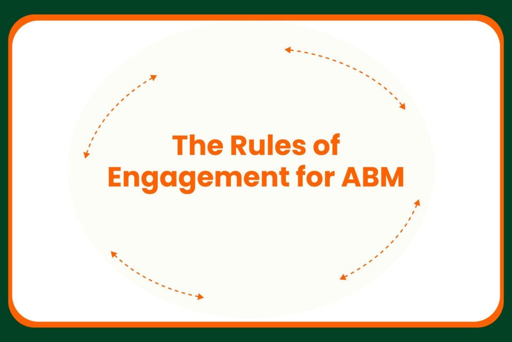 Text reads The Rules of Engagement for ABM in orange, with four orange arrows forming a clockwise circular flow around the text on a light background with a dark green border.