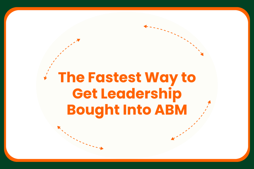Text in orange reads, The Fastest Way to Get Leadership Bought Into ABM, surrounded by a green border and curved orange arrows pointing clockwise.