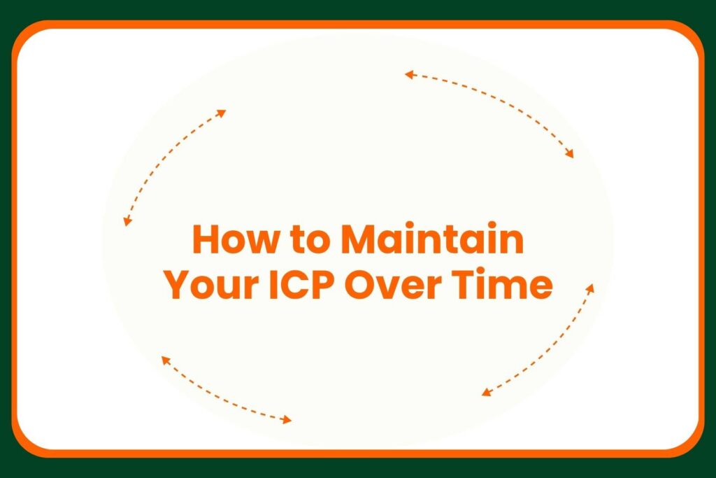 Travis Hall Text in orange reads How to Maintain Your ICP Over Time with two curved dashed arrows circling the text, all inside a rounded white rectangle bordered in green and orange.