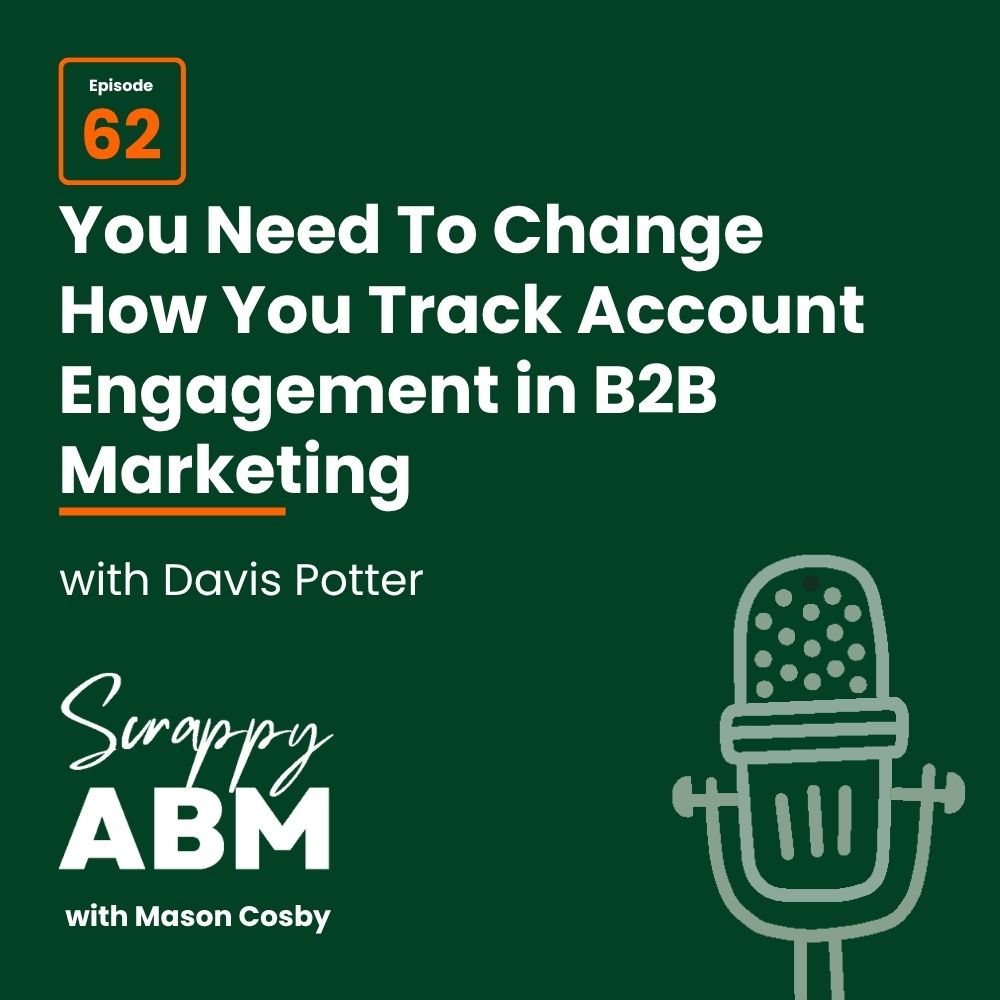 Episode 2 - The Art of the Scrappy ABM - How to Achieve Big Results Without Big Ad Spend Podcast episode 62 of Scrappy ABM with Mason Cosby, featuring Davis Potter, discusses changing how account engagement is tracked in B2B marketing. A microphone icon is on the right.