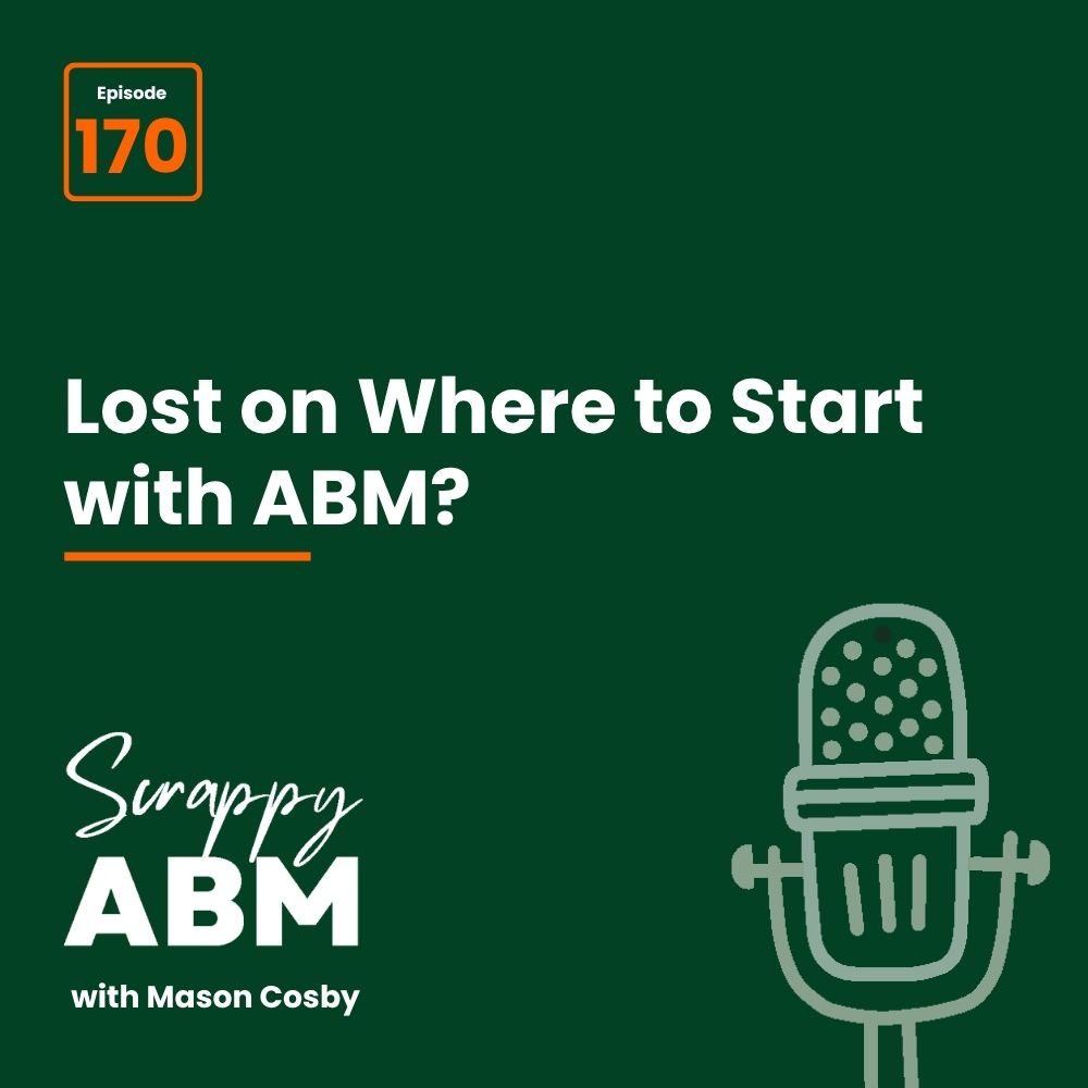 Podcast cover art for Scrappy ABM, episode 170, featuring the text Lost on Where to Start with ABM? and an illustration of a vintage microphone on a dark green background.