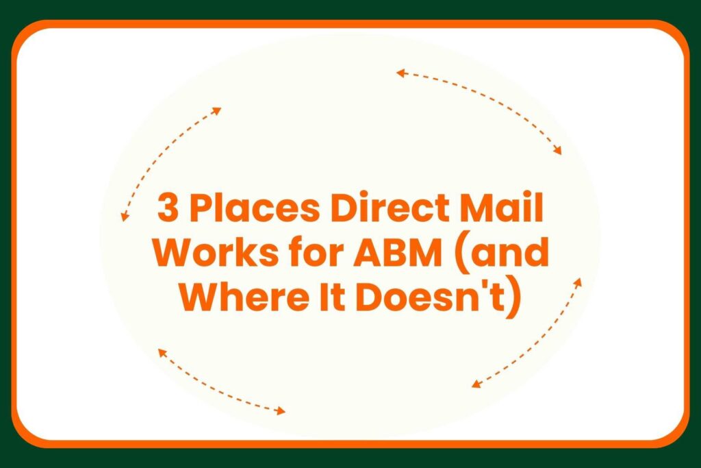 Text reading 3 Places Direct Mail Works for ABM (and Where It Doesnt) centered inside a circular arrow graphic.