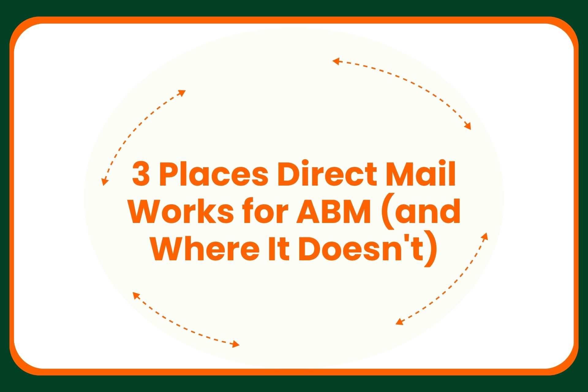 Text reading 3 Places Direct Mail Works for ABM (and Where It Doesnt) centered inside a circular arrow graphic.